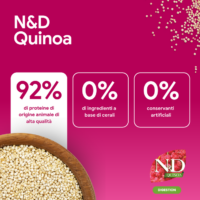 Grafica promozionale N&D Quinoa con percentuali nutrizionali