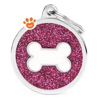 My Family Medaglietta Shine Cerchio Glitter Rosa Grande con Osso Bianco >>>INCISIONE_GRATIS