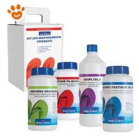 Lapi Piscina Semplice - Kit SPA di Avviamento e Mantenimento Periodico - (kit con 4 prodotti) Ossigeno Granulare, Bromo in Pastiglie, Correttore PH- Meno, Simply Blu