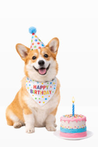 PARTY E COMPLEANNO Cane festeggia compleanno con torta colorata