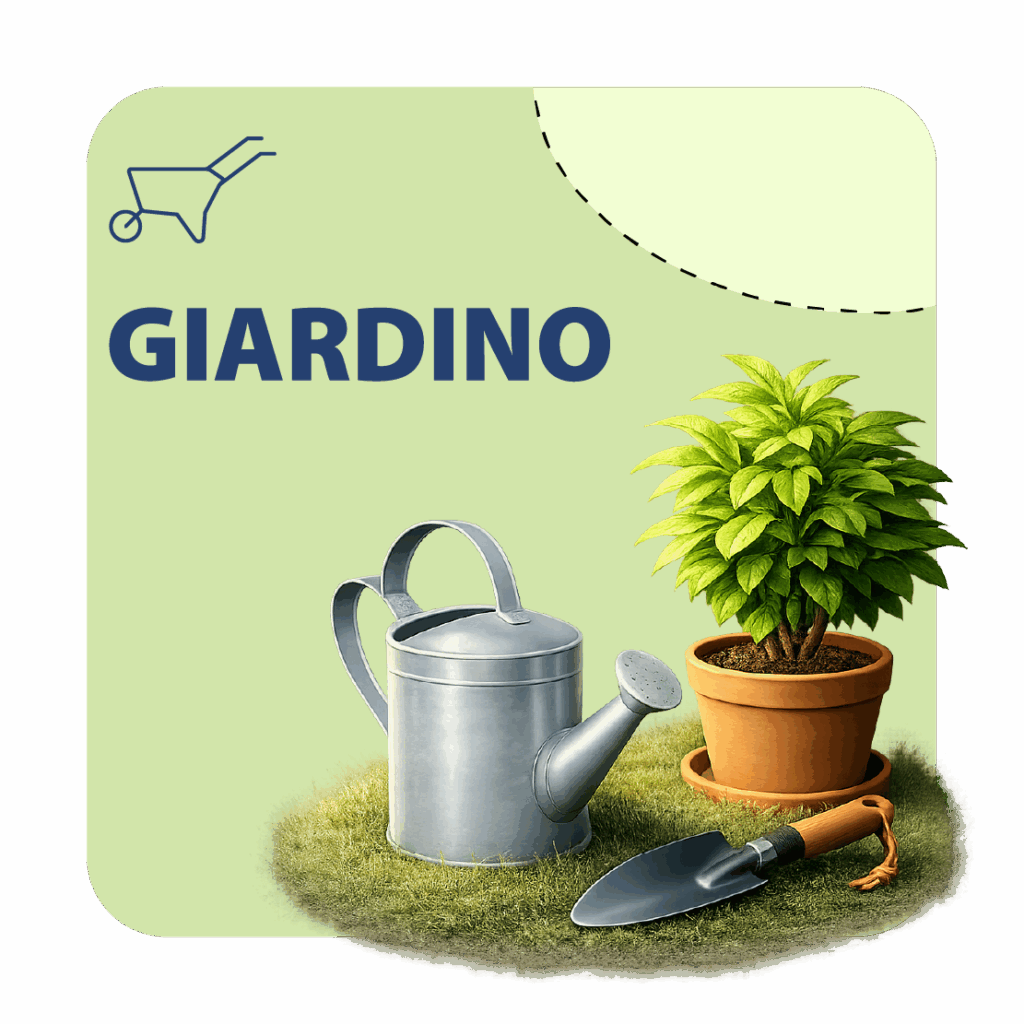Annaffiatoio pianta e paletta da giardino