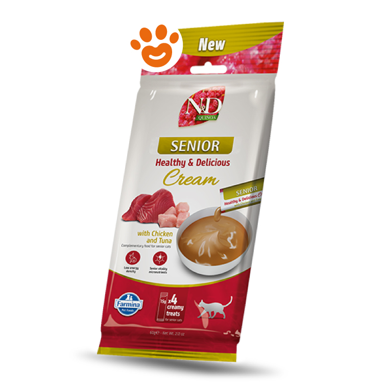 Snack cremoso per gatti senior pollo e tonno