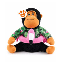 Scimmia di peluche con fenicottero rosa